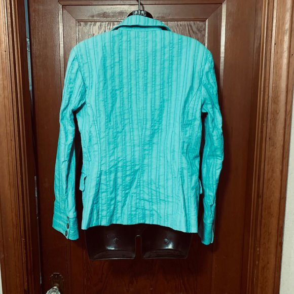 J. Jill Turquoise** Ridged 100% Cotton Blazer Size 12 - Picture 14 of 15